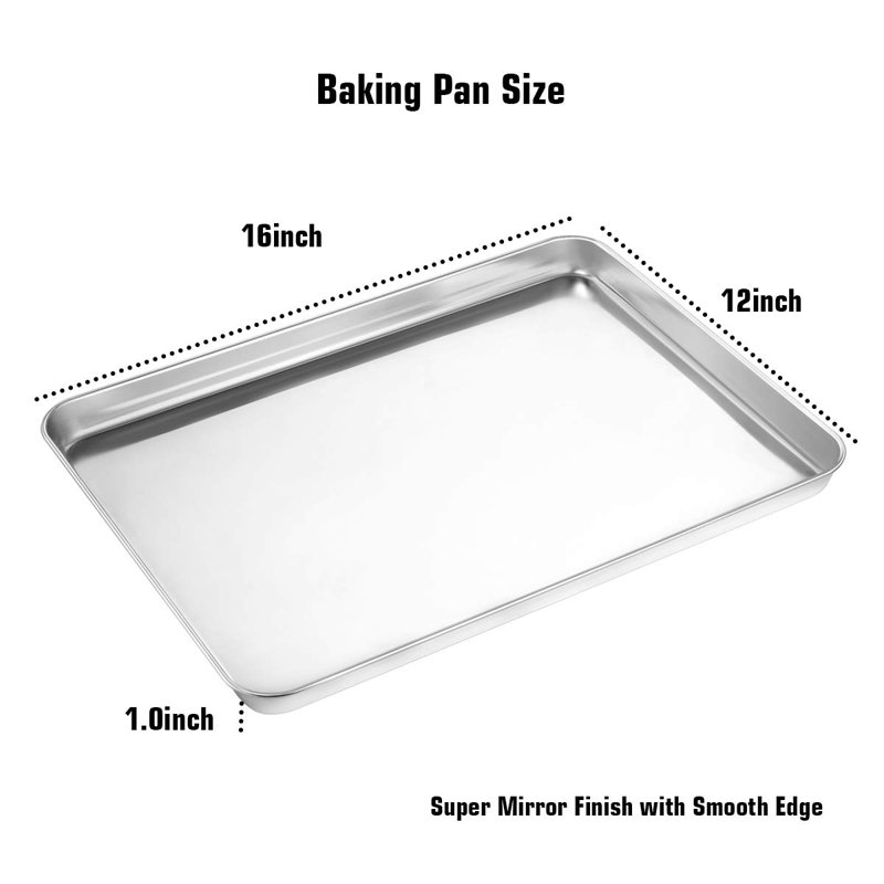 SHIRLEY S OFFICE FURNITURE LLC Baking Sheet Set Of 2 Stainless Steel Cookie Sheet Baking Pan Size 16 X 12 X 1 Inch Non Toxic Heavy Duty Mirror Finish